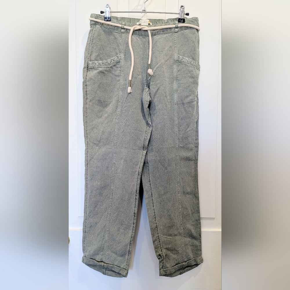 C&C California Beachy Sage Green Linen Blend Cargo Pants | Small